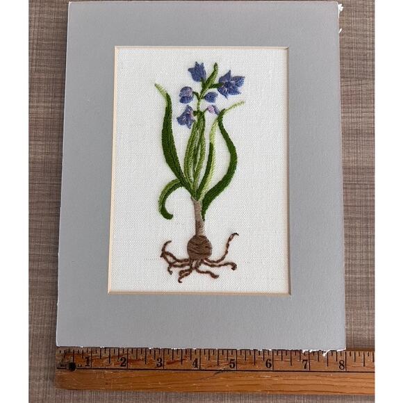 Retro Handmade Needlepoint Embroidery Flower Botanical 8x10 Matted Cottage Fairy - Picture 6 of 7